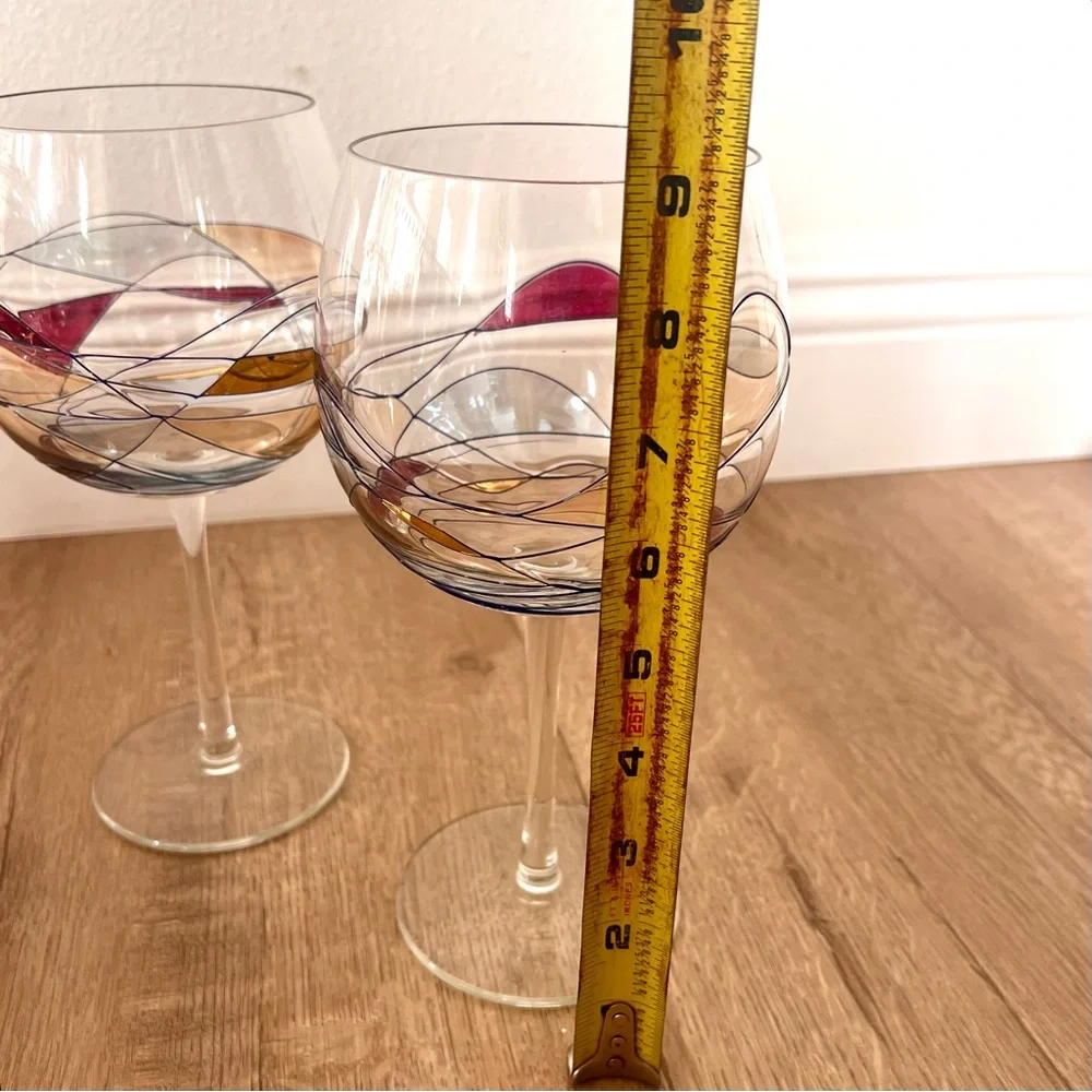 Set Of 4 Romanian Mosaic Stained Glass Crystal, 3‎ PCs Wine Glasses, 1 Decanter
